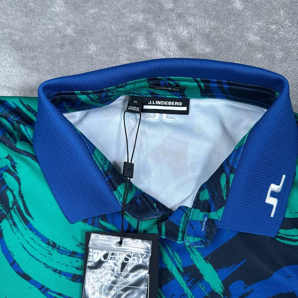J.Lindeberg Tour Tech Print Polo Mens XL Multicolor Geometric Golf Shirt - Picture 3 of 9